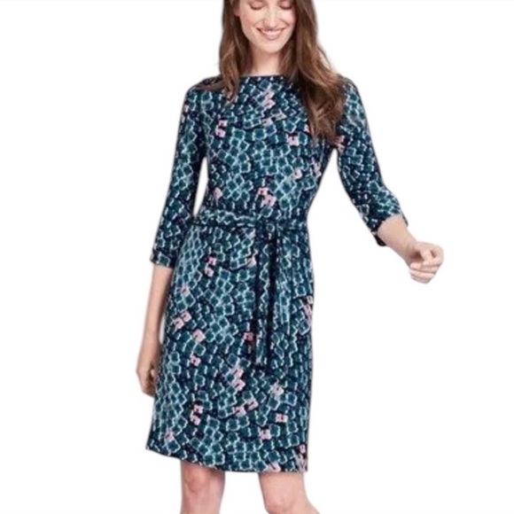 Boden Dresses & Skirts - Boden Women Sheath Dress With Tie Size 8R Floral 3/4 Sleeves Zipper Back Viscose